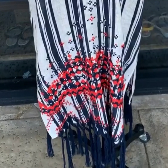 TORY BURCH  EMBROIDERED STRIPED LINEN-GAUZE KAFTAN - Picture 6 of 7